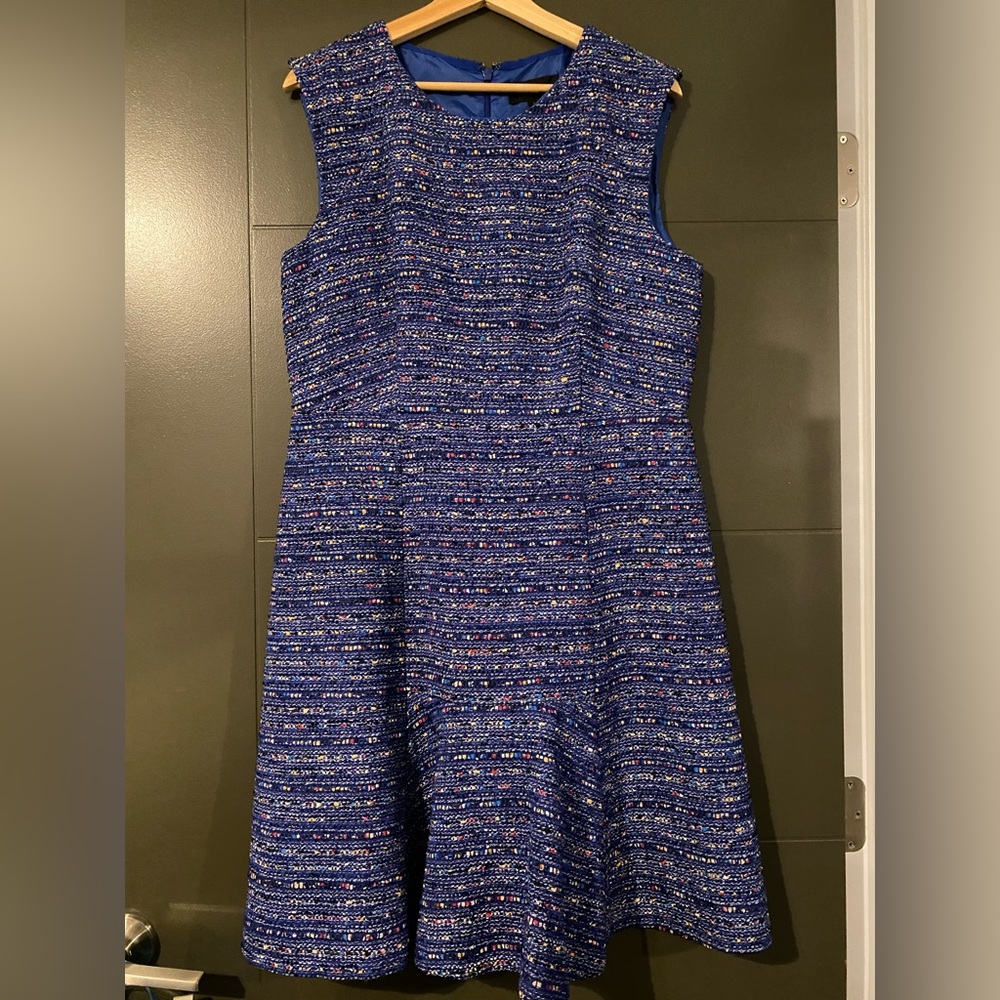 J. Crew Blue Tweed Midi Dress